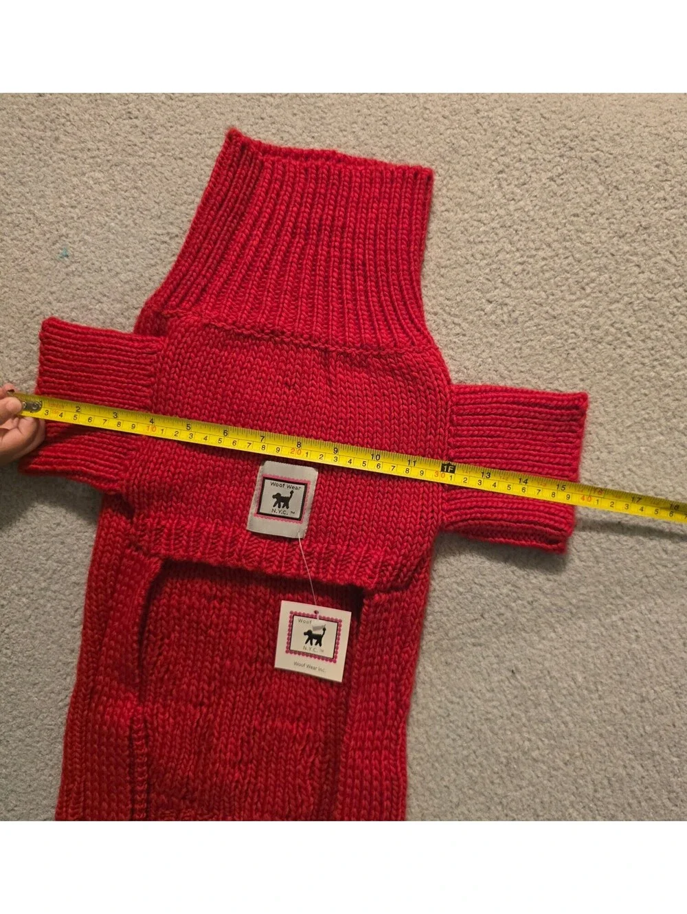Woof Wear NYC Red Knitted Dog Sweater with Cable Knit Pattern